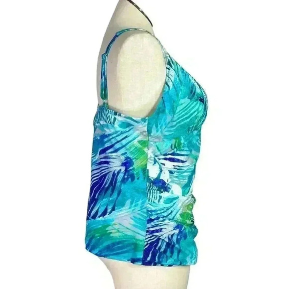 Simply Swim Women 24W Tropical Leaf Print Tankini Swim Top Blue White Padded NEW - Picture 5 of 12
